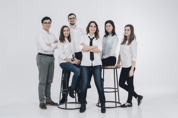Portrait of confident Caucasian men and women