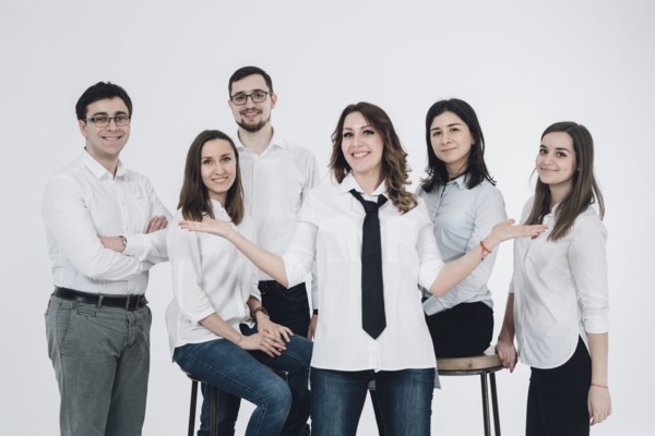 Portrait of confident Caucasian men and women