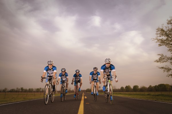 Competitive bicyclists racing on remote rode