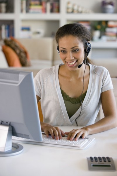 African American businesswoman wearing headset
