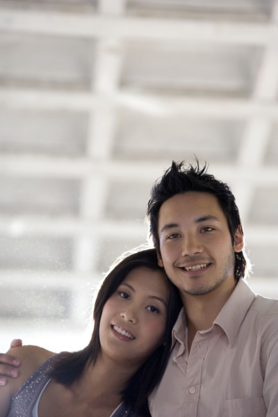 Asian couple hugging