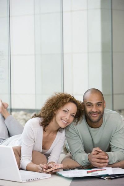 African couple working at home