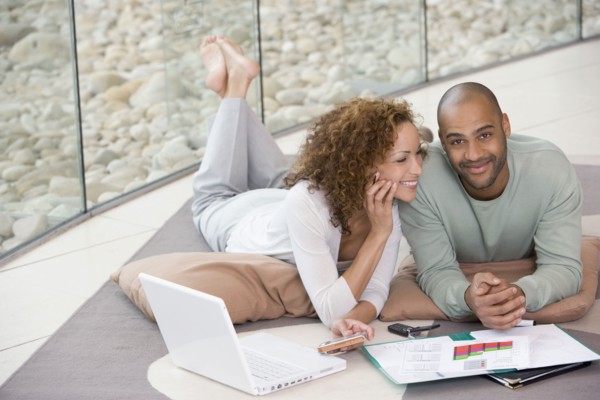 African couple working at home