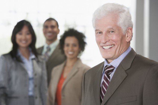 Business people smiling in office
