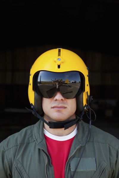 Caucasian pilot in helmet