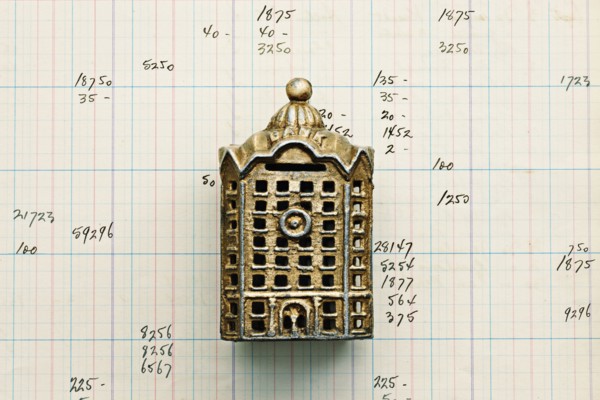 Small building replica on graph paper