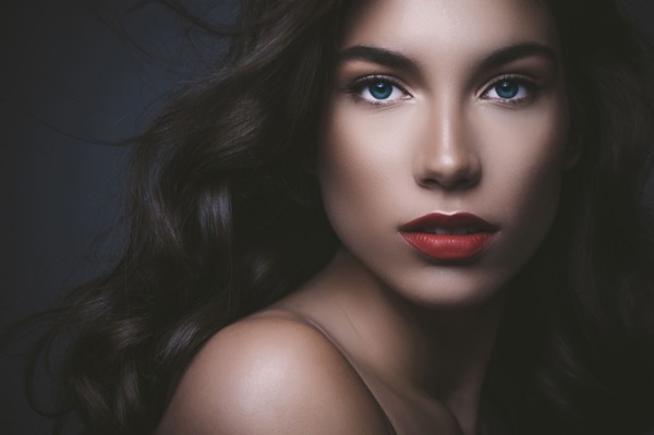 Close up of serious glamorous woman