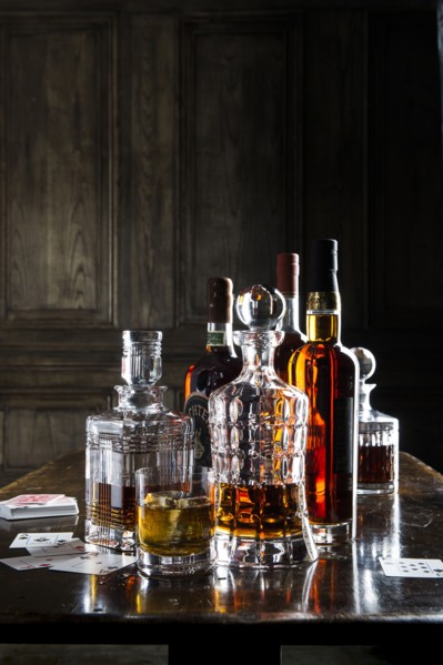Whiskey in crystal decanters