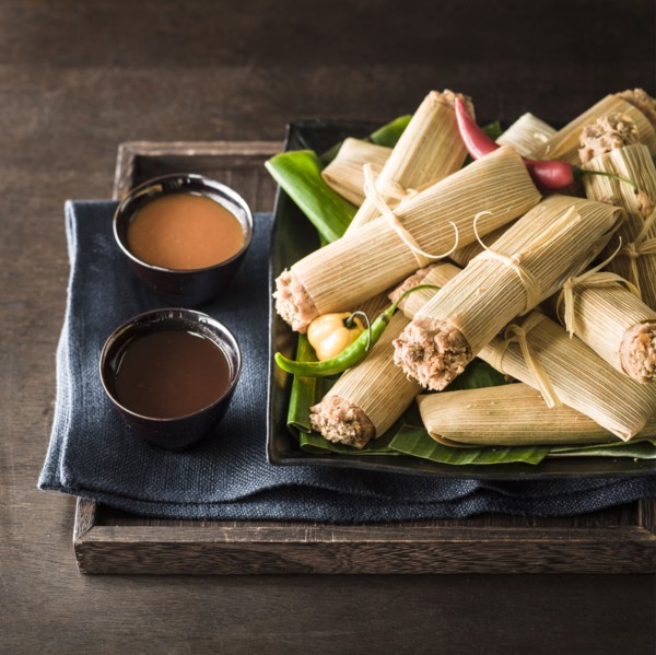 Corn tamales and sauce