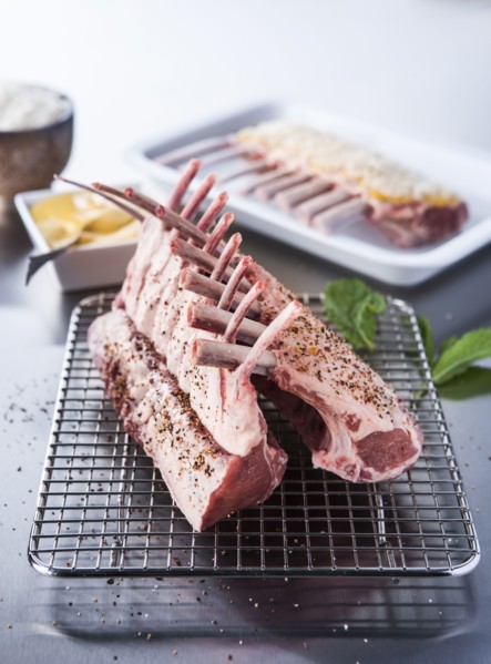 Raw racks of lamb rib