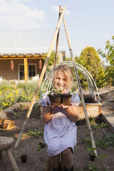 Caucasian girl gardening
