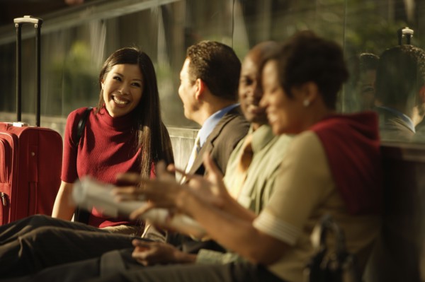 Multi-ethnic businesspeople talking