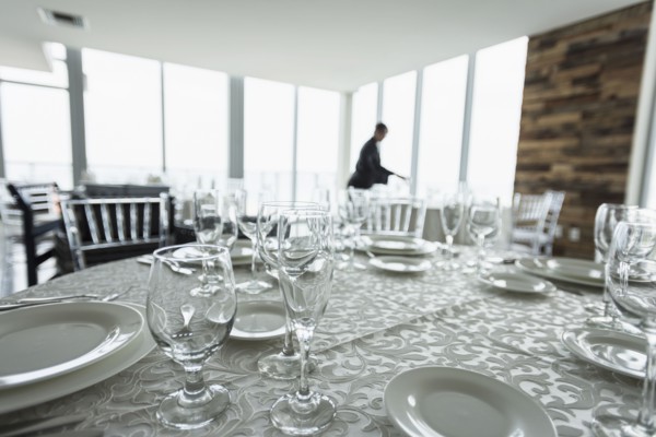 Table setting in empty restaurant