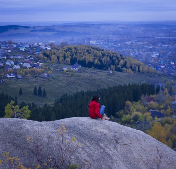 Caucasian girl admiring scenic view