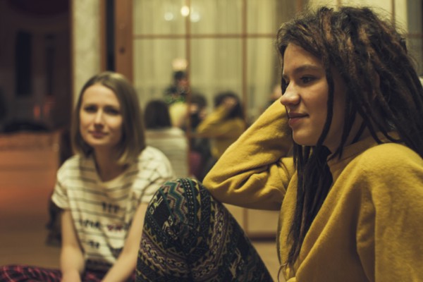 Caucasian women sitting in living room