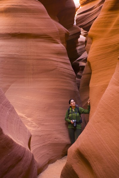 Persian woman hiking in canyon
