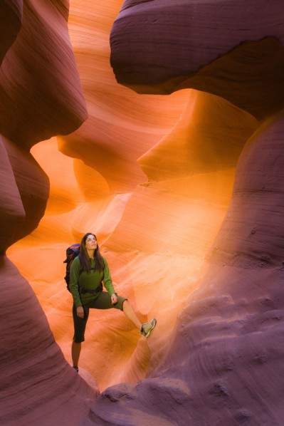Persian woman hiking in canyon