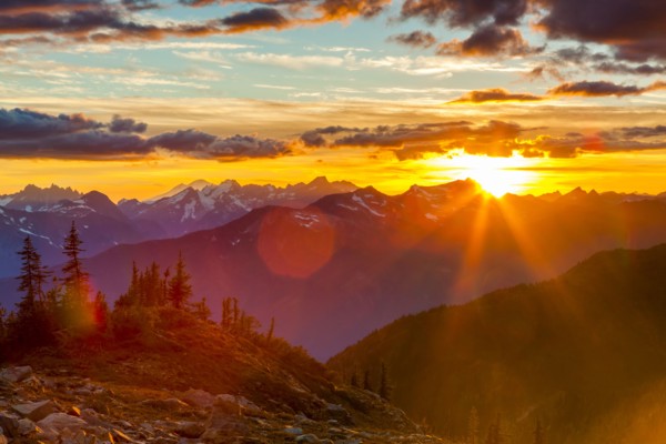 Mountain landscape at sunset