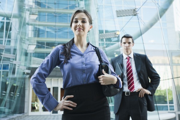 Caucasian business people standing outdoors