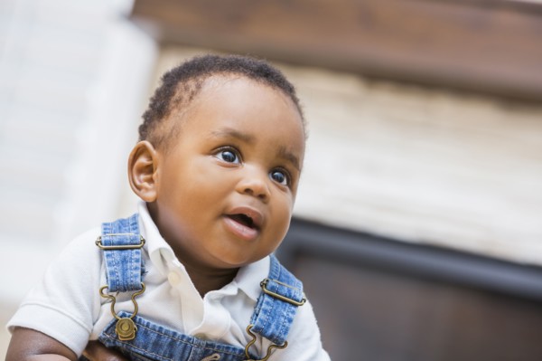 Close up of Black baby boy in living room