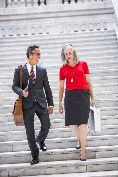 Business people talking on steps