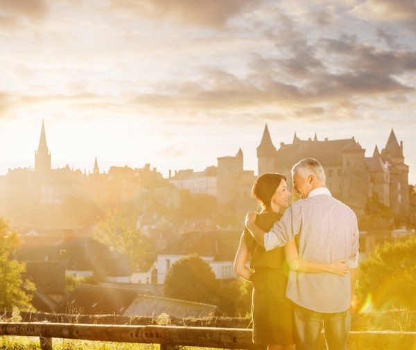 Caucasian couple enjoying scenic view