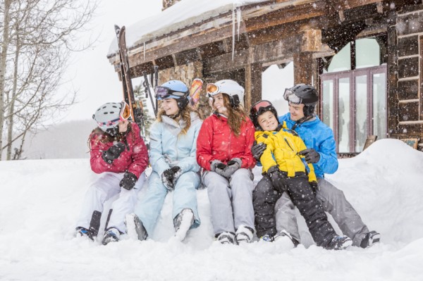 Smiling Caucasian family on winter vacation