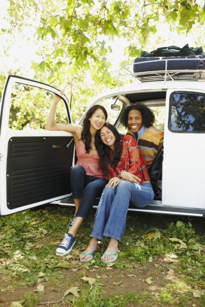 Multi-ethnic group of friends on camping trip