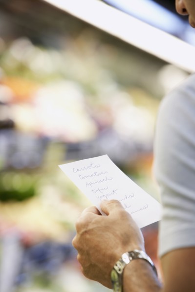 Hispanic man reading grocery list