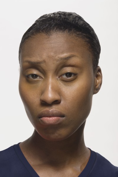 African American woman looking skeptical
