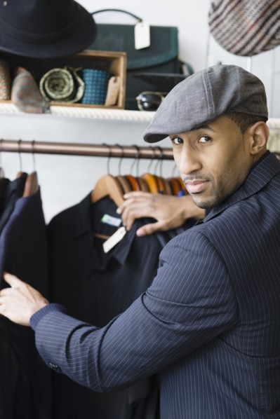 African American man shopping for clothing
