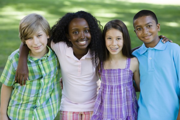 Happy children hugging