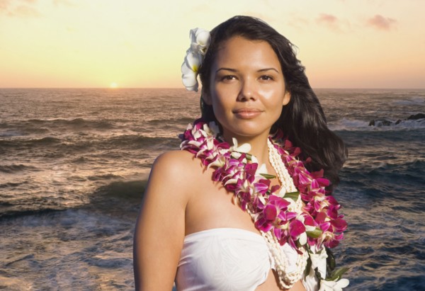 Pacific Islander woman wearing lei