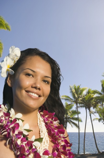 Pacific Islander woman wearing lei