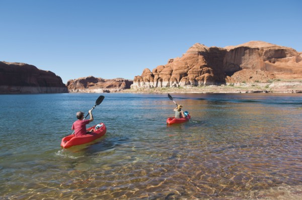People kayaking in lake