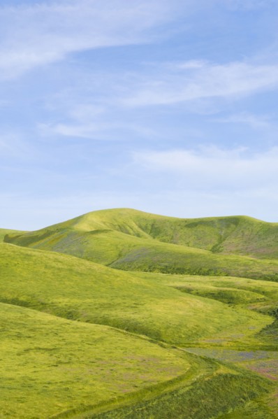Hills and blue sky in rolling landscape