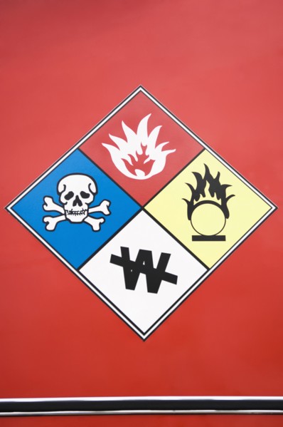 Close up of hazard warning symbols