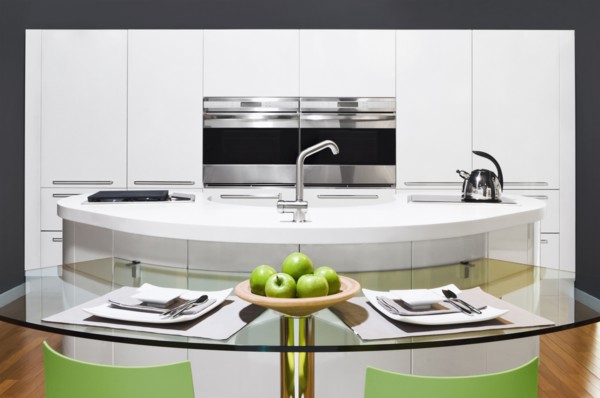 Table and countertops in modern kitchen