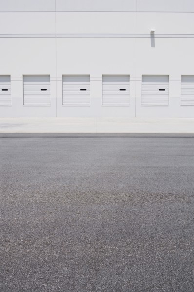 Loading docks and empty parking lot