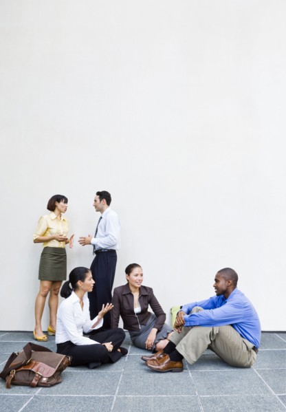 Business people talking outdoors