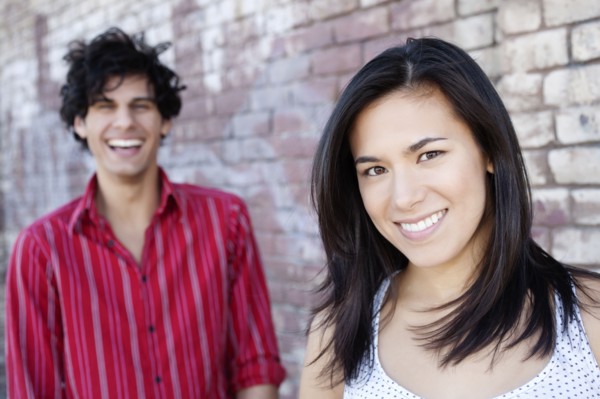 Smiling couple hugging