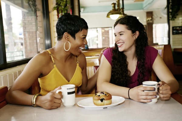 Women having coffee together in restaurant