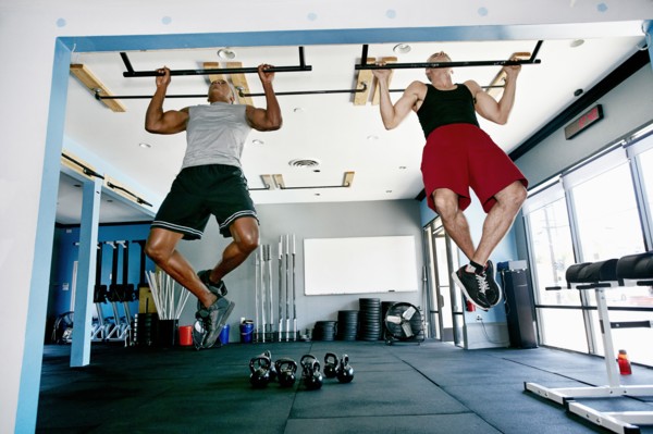 Men working out in gym