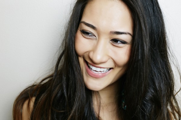 Mixed race woman smiling