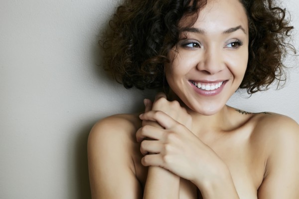 Mixed race woman smiling
