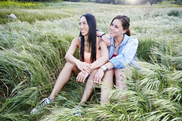 Women sitting in field