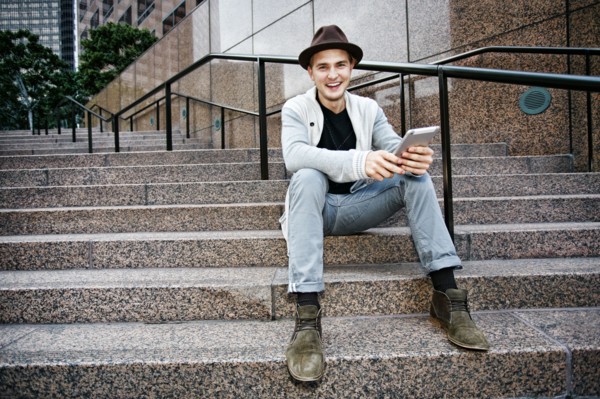Caucasian businessman using digital tablet