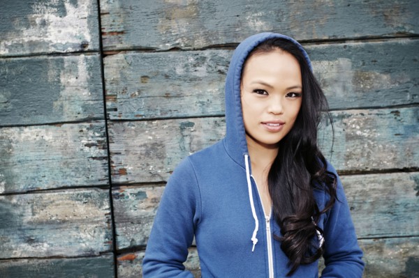 Asian woman wearing hoodie