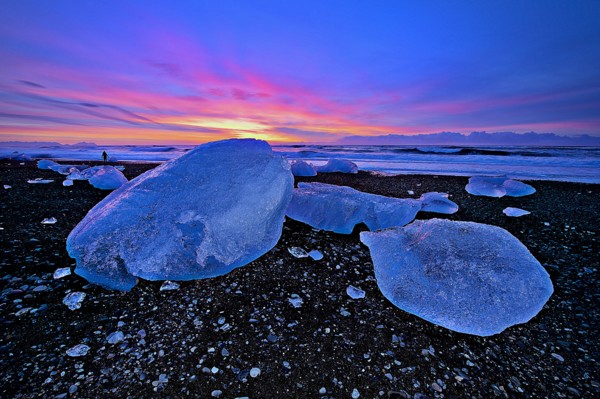 Glaciers melting on arctic beach