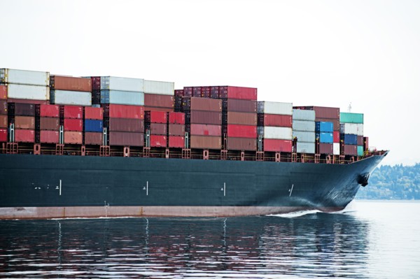 Cargo container ship on ocean